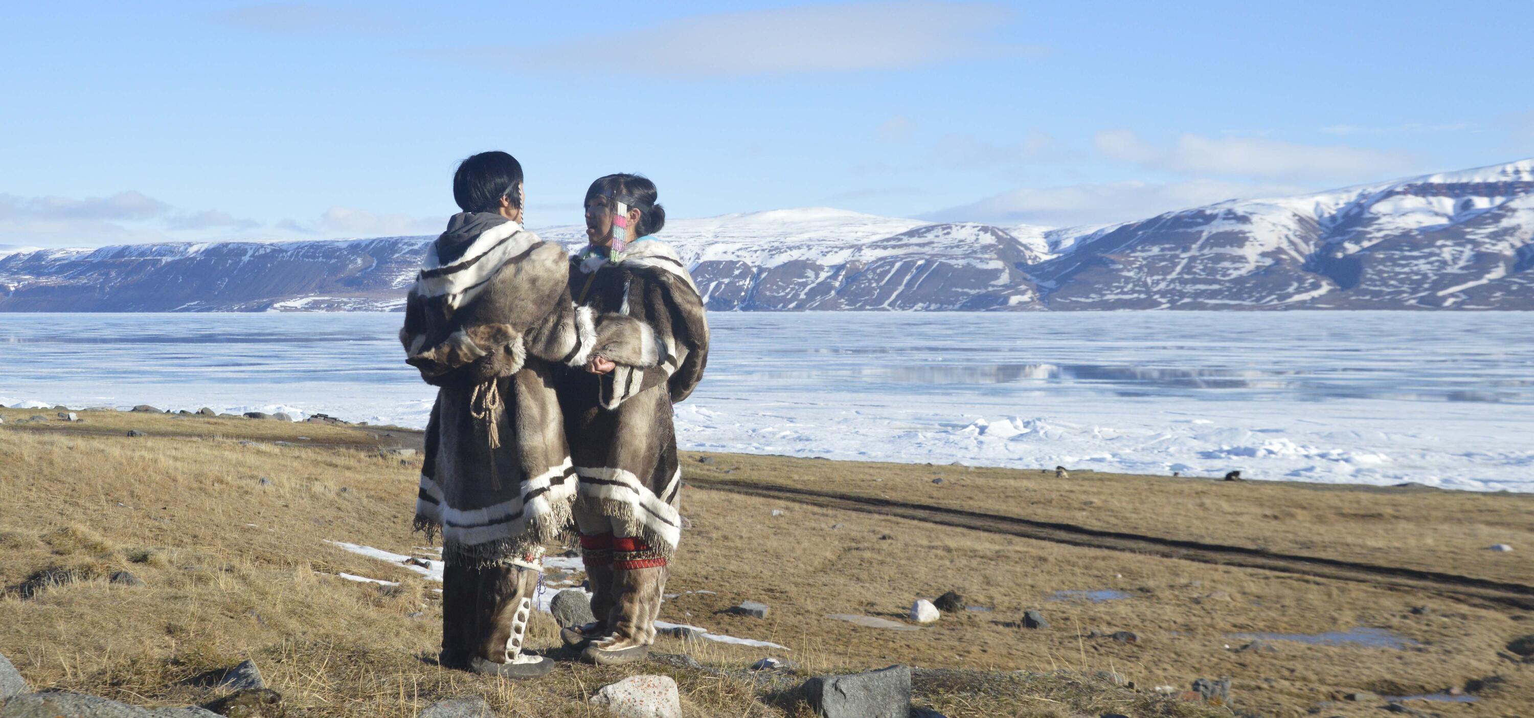 Two Inuuk women throat singing (kataqjjaq) up in north Baffin Island near Rosalina's home.