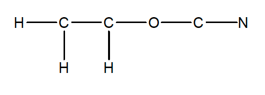 The image displays a chemical structure for an organic molecule. The structure shows a chain of atoms: a hydrogen atom bonded to a carbon atom, which is bonded to another carbon atom, then an oxygen atom, another carbon atom, and finally a nitrogen atom. Each of the first two carbon atoms in the chain also has two hydrogen atoms bonded to it. 