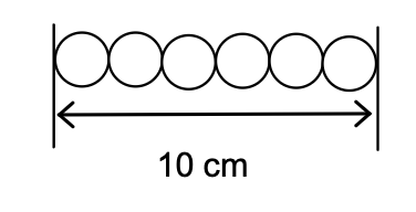 Six circles lined up side by side measuring 10 cm.