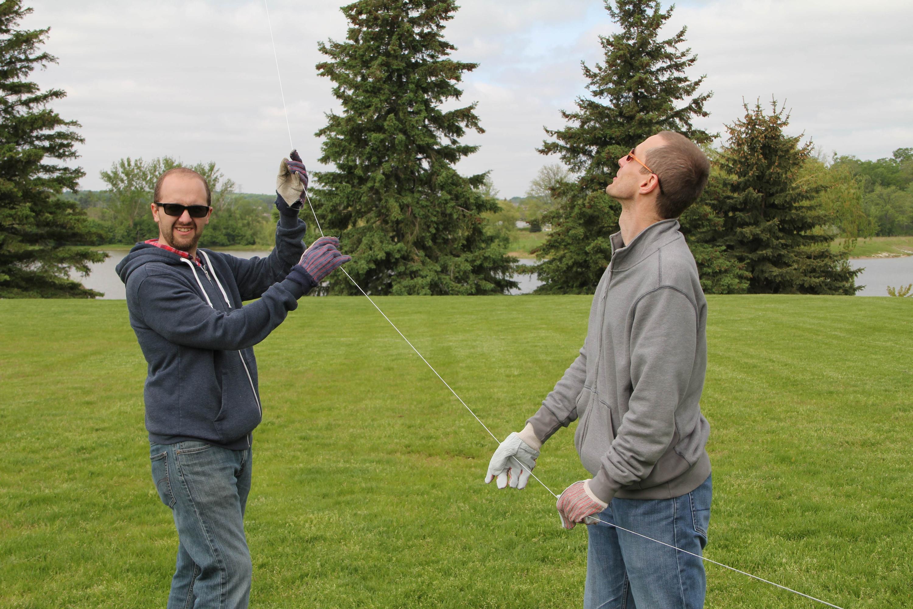James and Mike controlling the balloon line.
