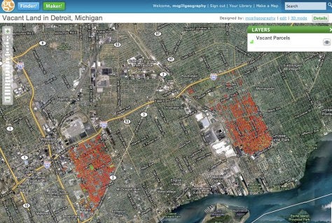 Geocommons showing vacant land in Detroit.