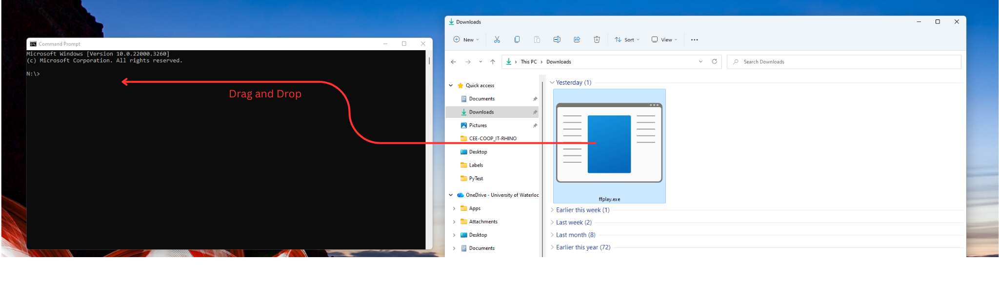 Drag and drop into command prompt
