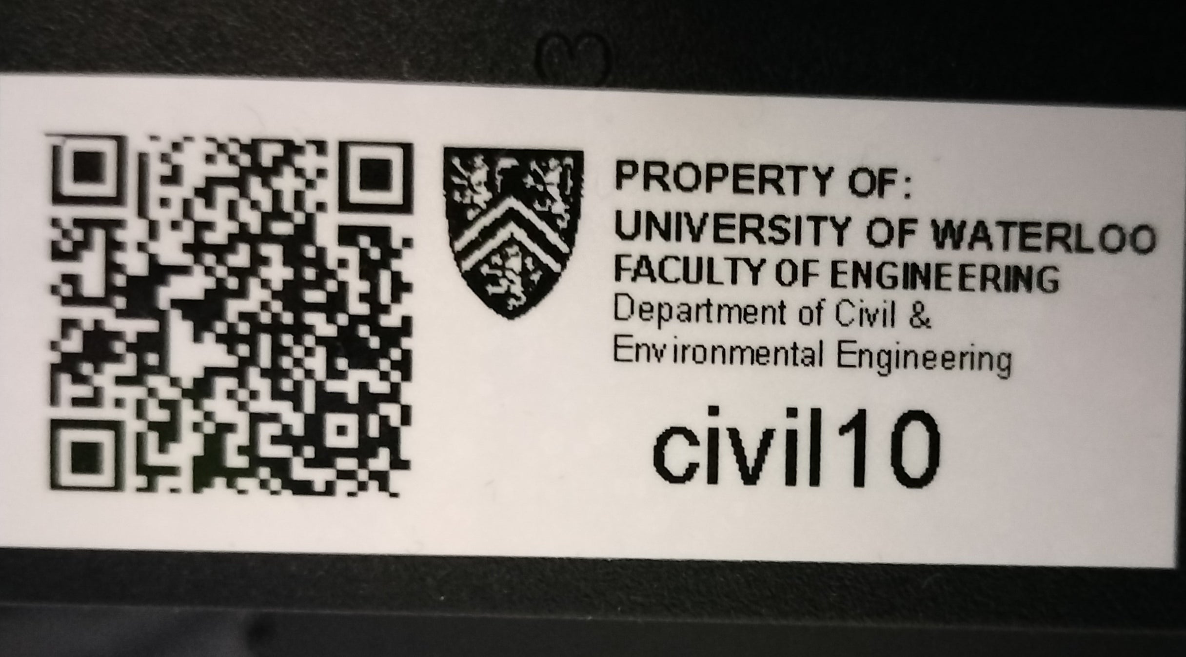 A white label with black lettering denoting the computer name "civil10"