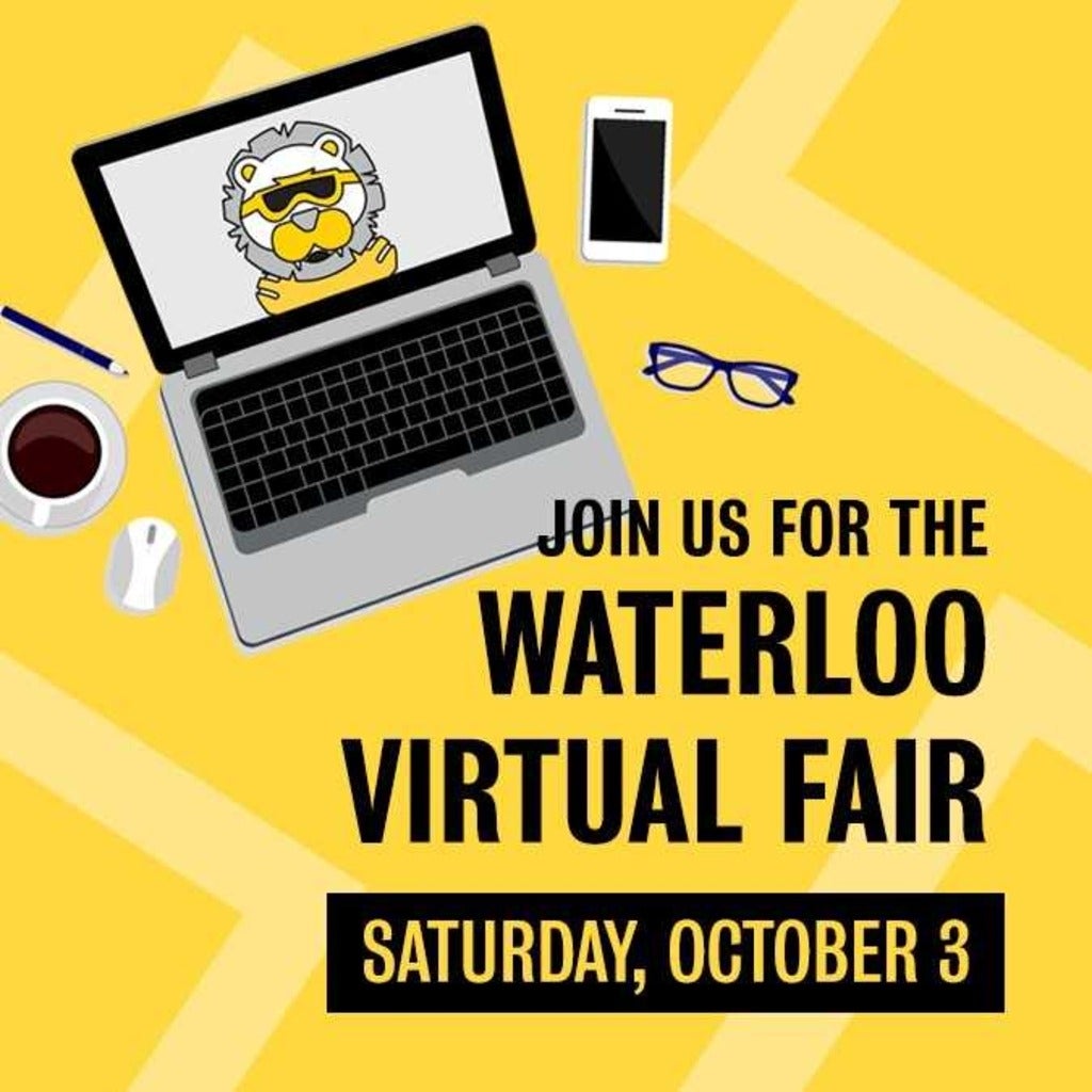 Stylized image reading: Join us for the Waterloo Virtual Fair, Saturday, October 3ed