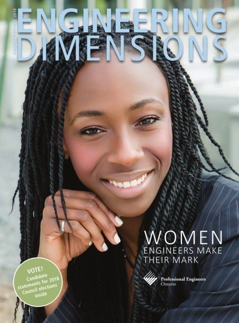 Amma Wakefield on the cover of the Professional Engineers of Ontario magazine