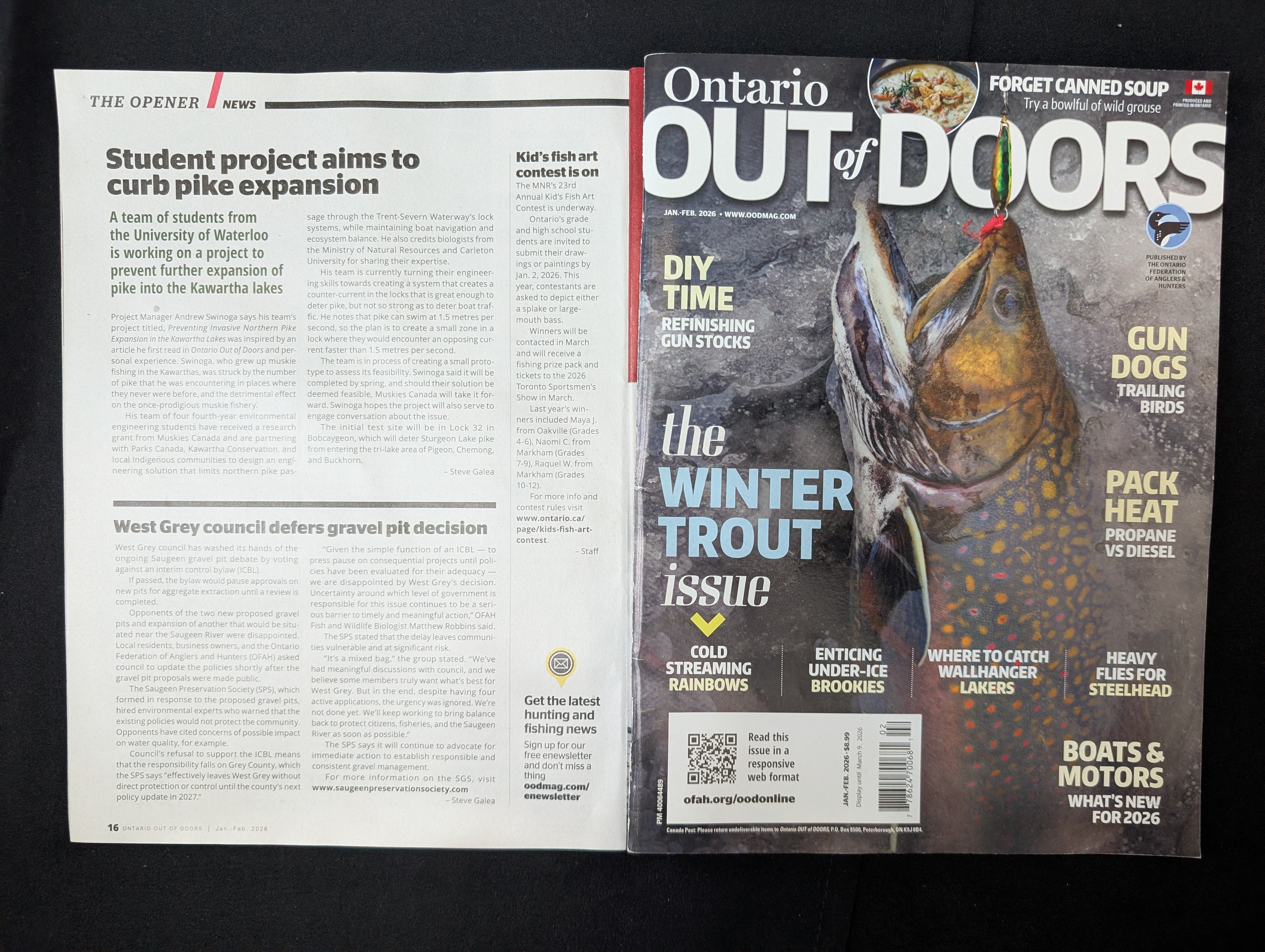 Photo of story of student group featured in Ontario Out of Doors, Jan/Feb 2026 Edition. 