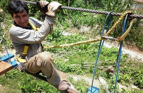 man installing planks of wood