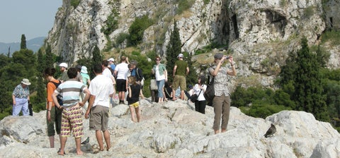 Students exploring the Areopagus Hill in Athens