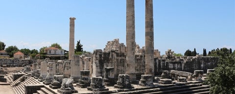 ancient ruins showing broken and standing pillars