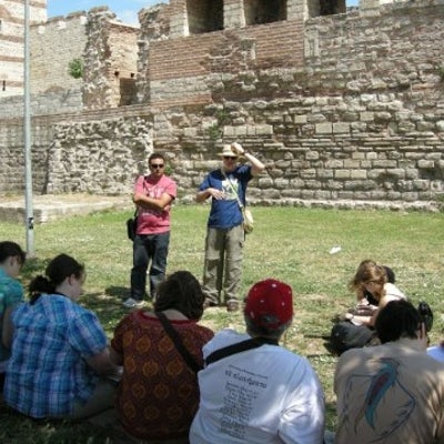 13. Bob Porter lecturing by the ancient walls of Constantinople