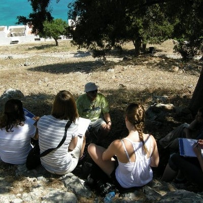 62. Bob Porter lecturing on the slopes of Lindos, Rhodes