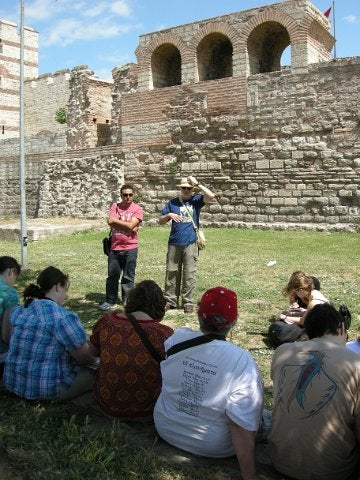 13. Bob Porter lecturing by the ancient walls of Constantinople
