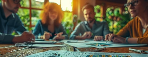 People working around table