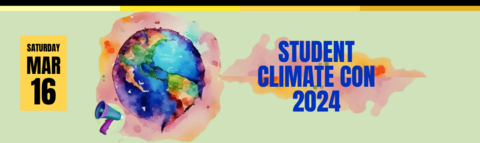 Earth watercolour with text "Student Climate Con 2024"