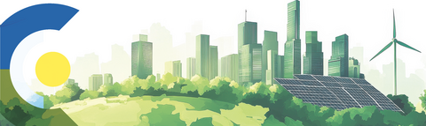 Climate Institute logo with green city background