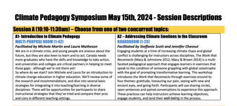 Climate pedagogy symposium session descriptions