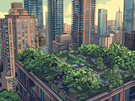 Drawing of a rooftop garden