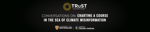 Black banner with the event title: Charting a course in the sea of climate misinformation