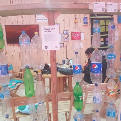 Hanging plastic bottles. 
