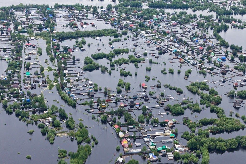 Flooded area with houses and trees