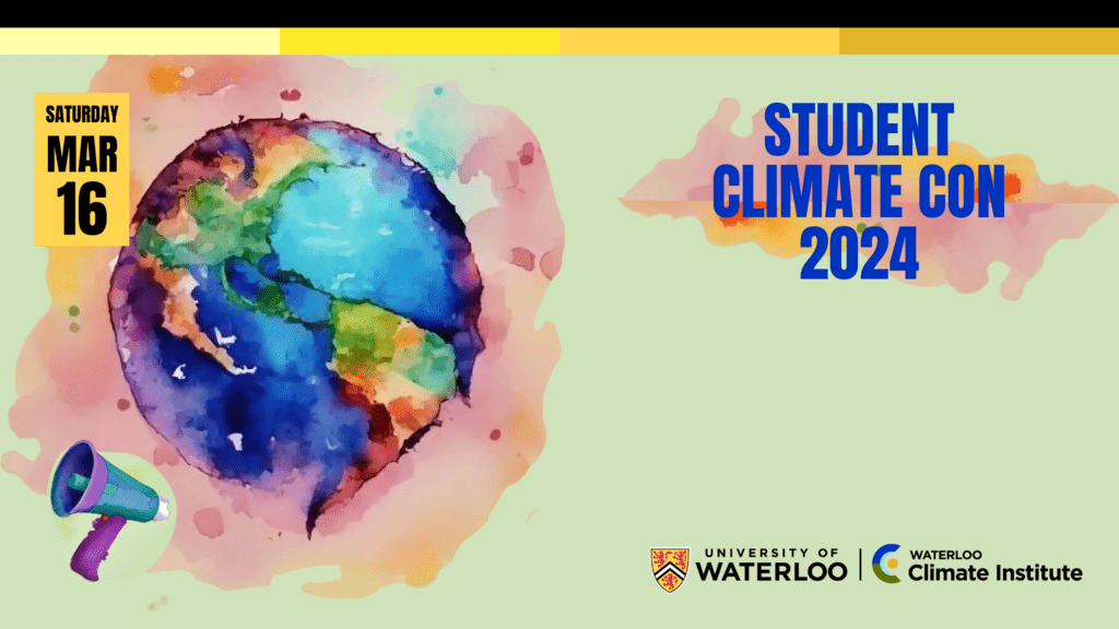 Watercolour Earth painting with the date of the Convention and Student Climate Con 2024 listed