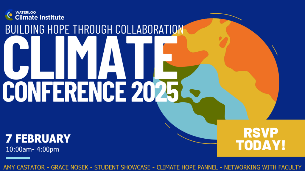 Blue poster for Climate Con with globe in background