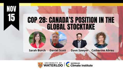 Banner with headshots of four speakers for global stocktake event