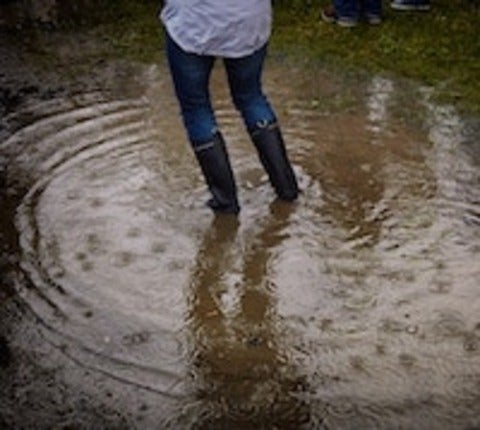 person standing in deep puddle