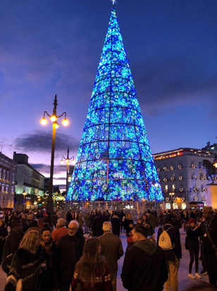 Christmas tree with blue lights