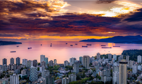 Vancouver skyline at sunset