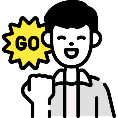 Illustration of a person smiling and the word &quot;go&quot; inscribed in a star next to them