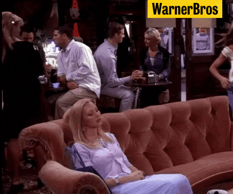 GIF of Phoebe Buffay talking while sitting on a couch, in the show &quot;Friends&quot;, with the caption &quot;Shh! I'm swamped right now.&quot;, and the credit tag &quot;WarnerBros&quot; located on the top right.