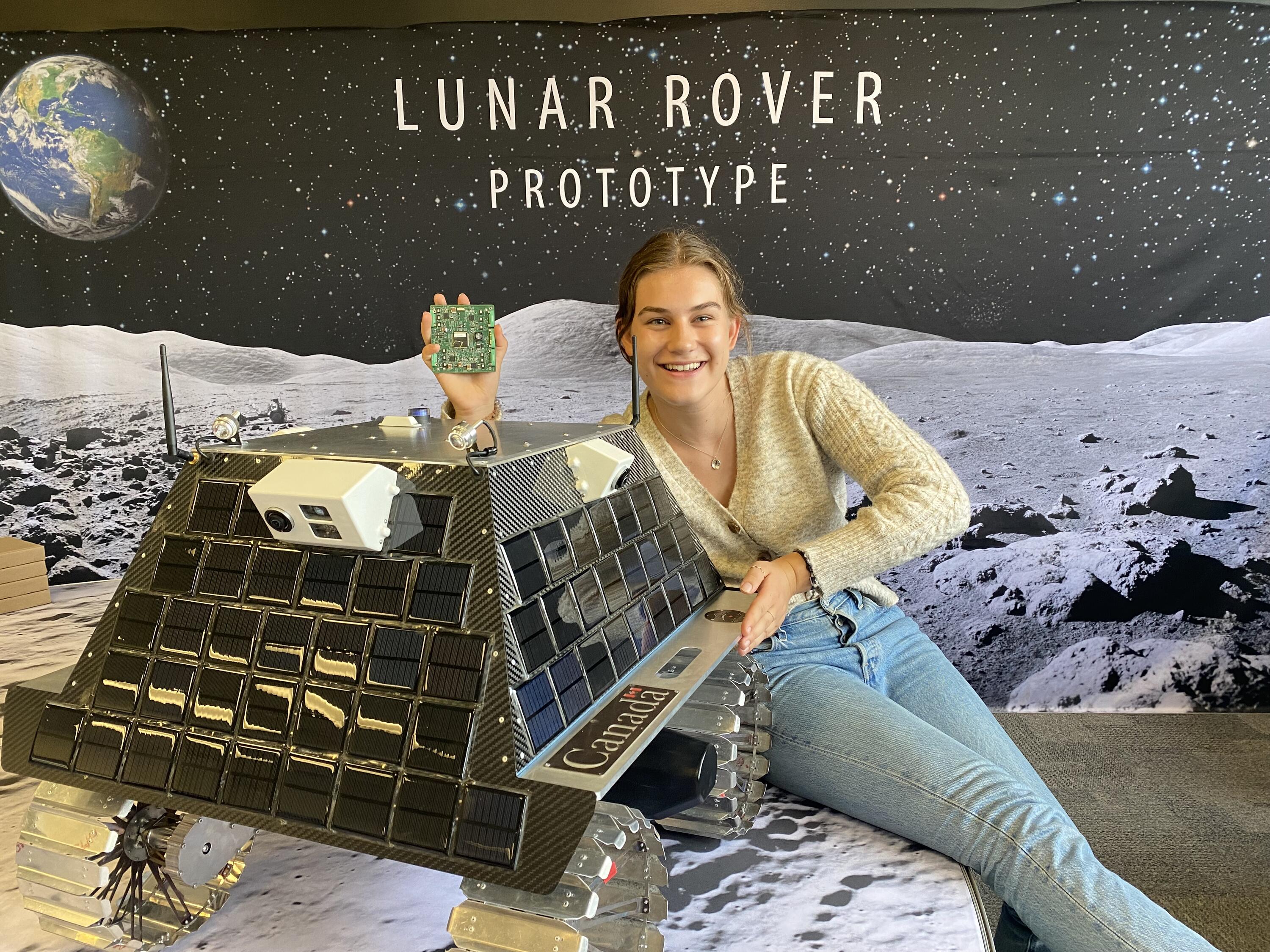 An image of Emily and a lunar rover 