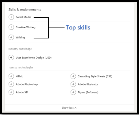 Example of profile &quot;skills &amp; endorsements&quot; section 