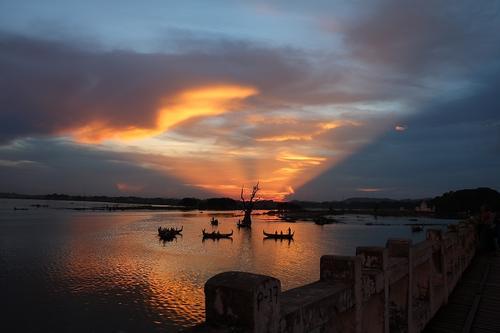 sunset at bridge in myanmar