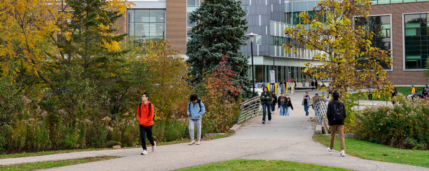 studens walking on campus towards housing