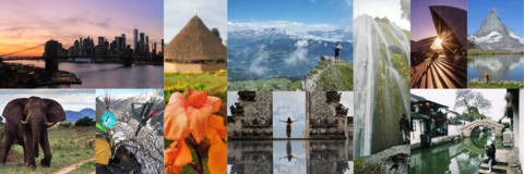 Collage of co-op photo contest submissions. Pictures of students and places all around the world