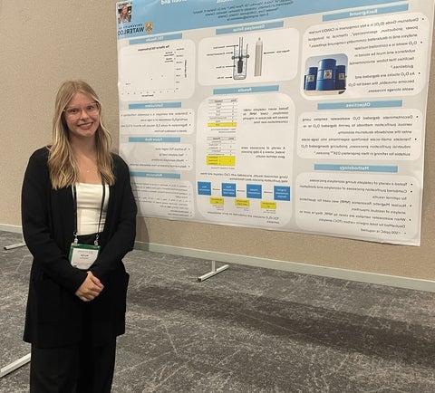 Allysa Greidanus posing in front of a presentation board