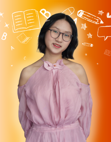 Giang Tran posing in front of Arts related icons