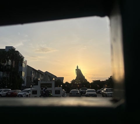 Landscape image of Thailand through a window