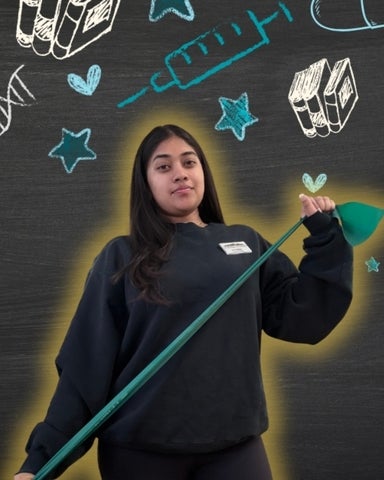 Jashmira Premkumar smiling/posing in front of health-related icons 
