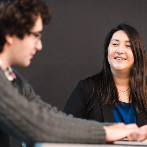 Student in a meeting with staff