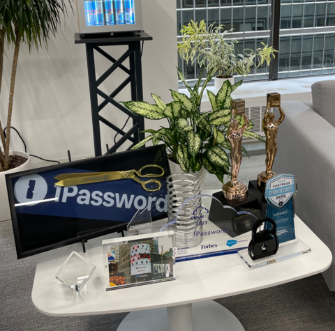 Table with 1Passwrod items and merch