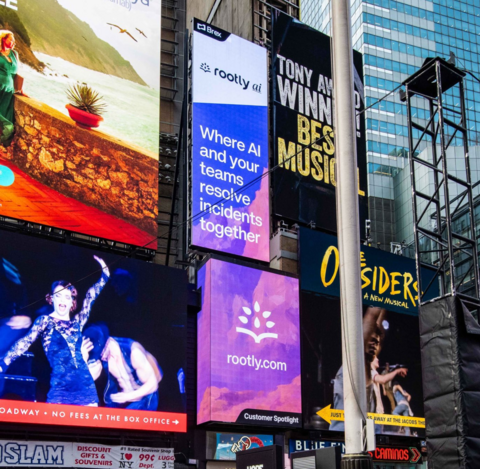 New York Times Sqaure billboard designed by Giang Tran for Rootly