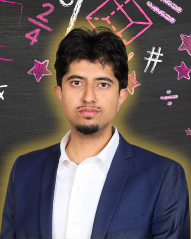 Vivek upadhyay smiling/posing in front of math-related icons 