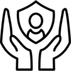 hands with person in shield icon