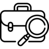 Briefcase and magnifying glass icon 