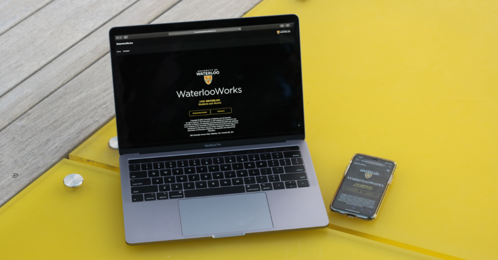 Computer and cell phone with WaterlooWorks on the screen