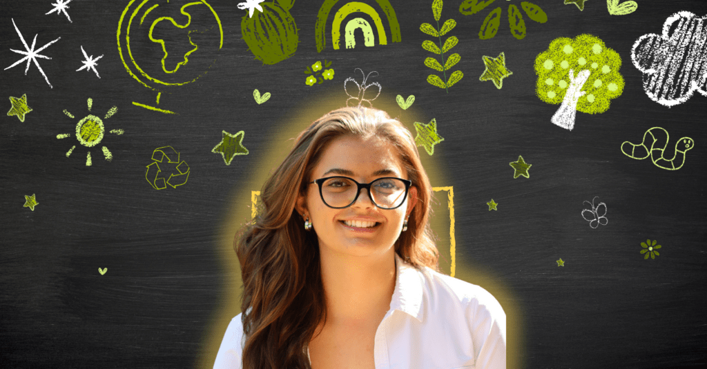 Charlotte Schwartz smiling in front of environment icons