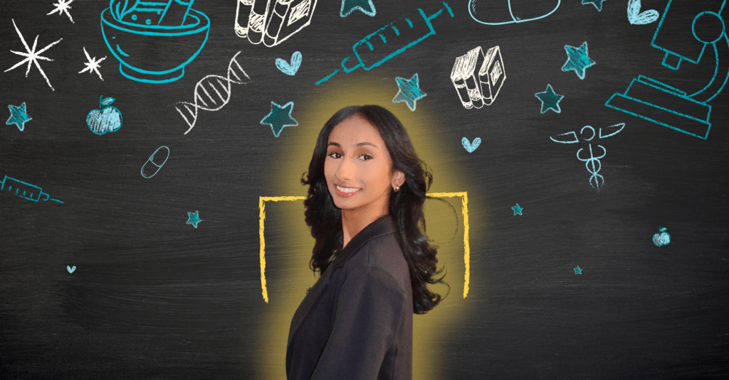 Jaspreet Kaur Gill in front of health icons